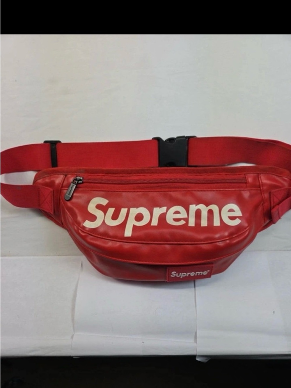 Supreme Red Logo Waist Bag with White Script